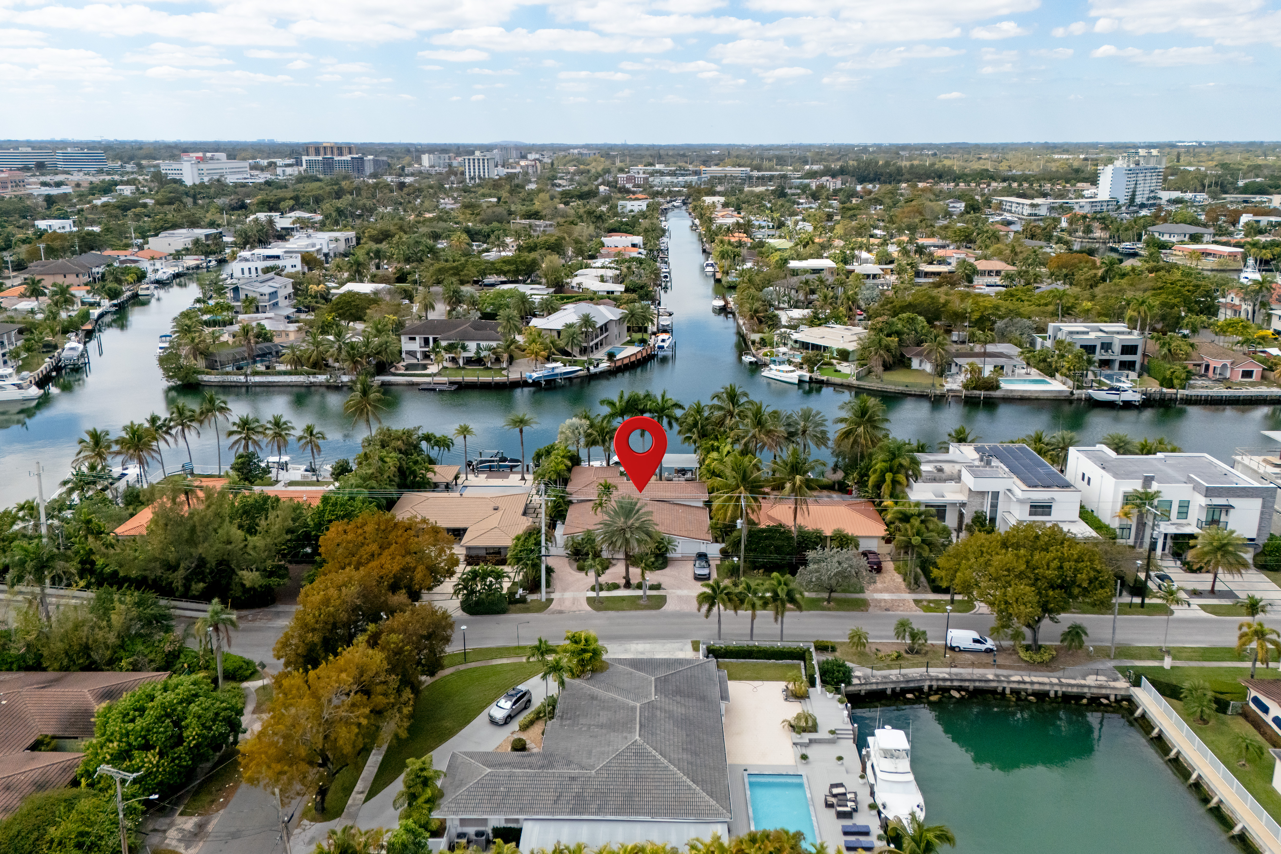 Aerial drone view of 12580 N Bayshore Dr waterfront property